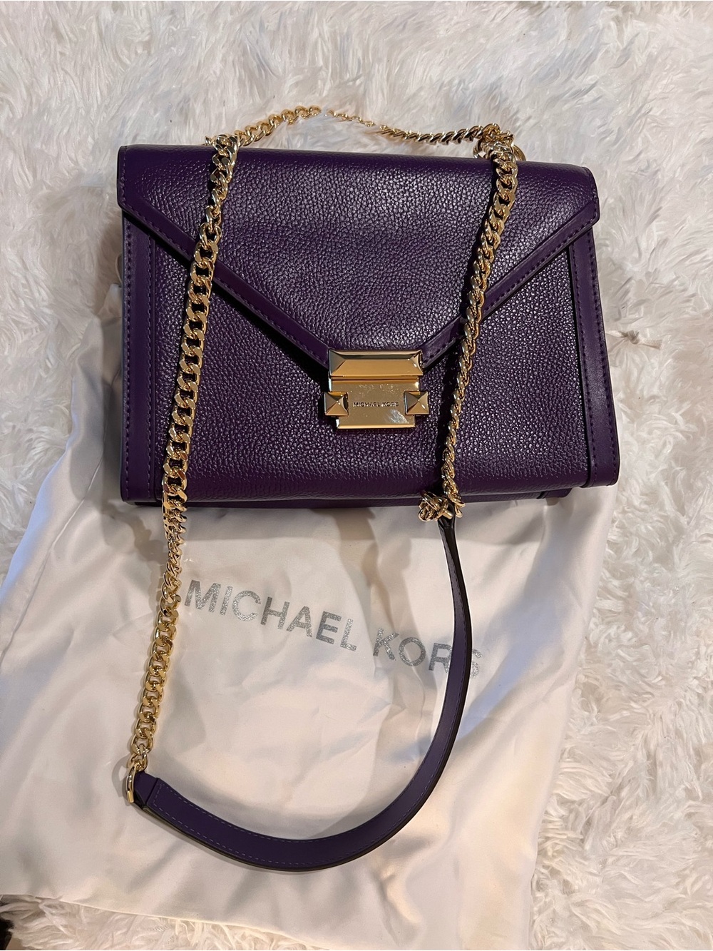 Michael Kors Whitney Purple Leather Gold Chain Shoulder Crossbody